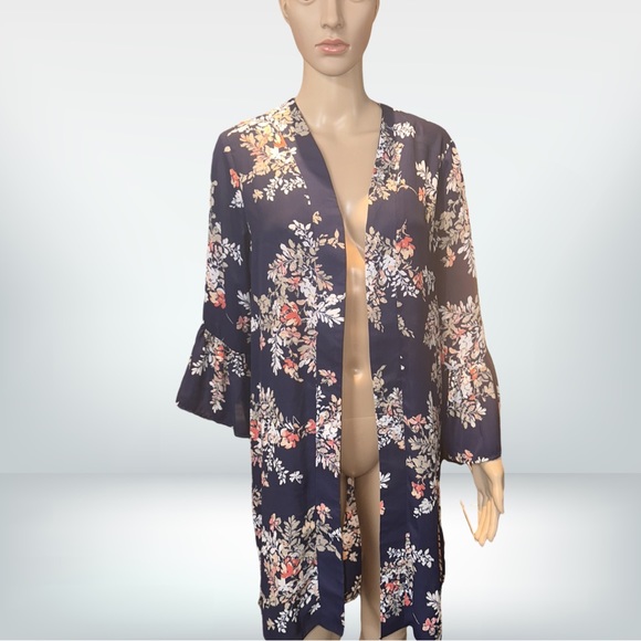 Robin Barr Navy Floral Kimono New medium - Picture 2 of 8